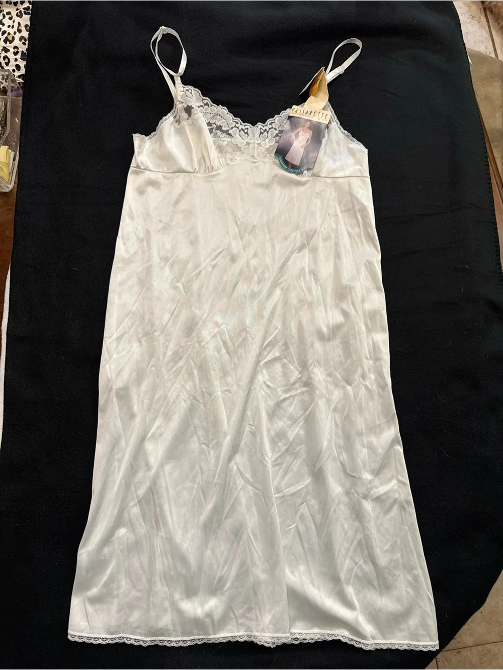 vassarette White Satin Lace-Trim Slip Chemise